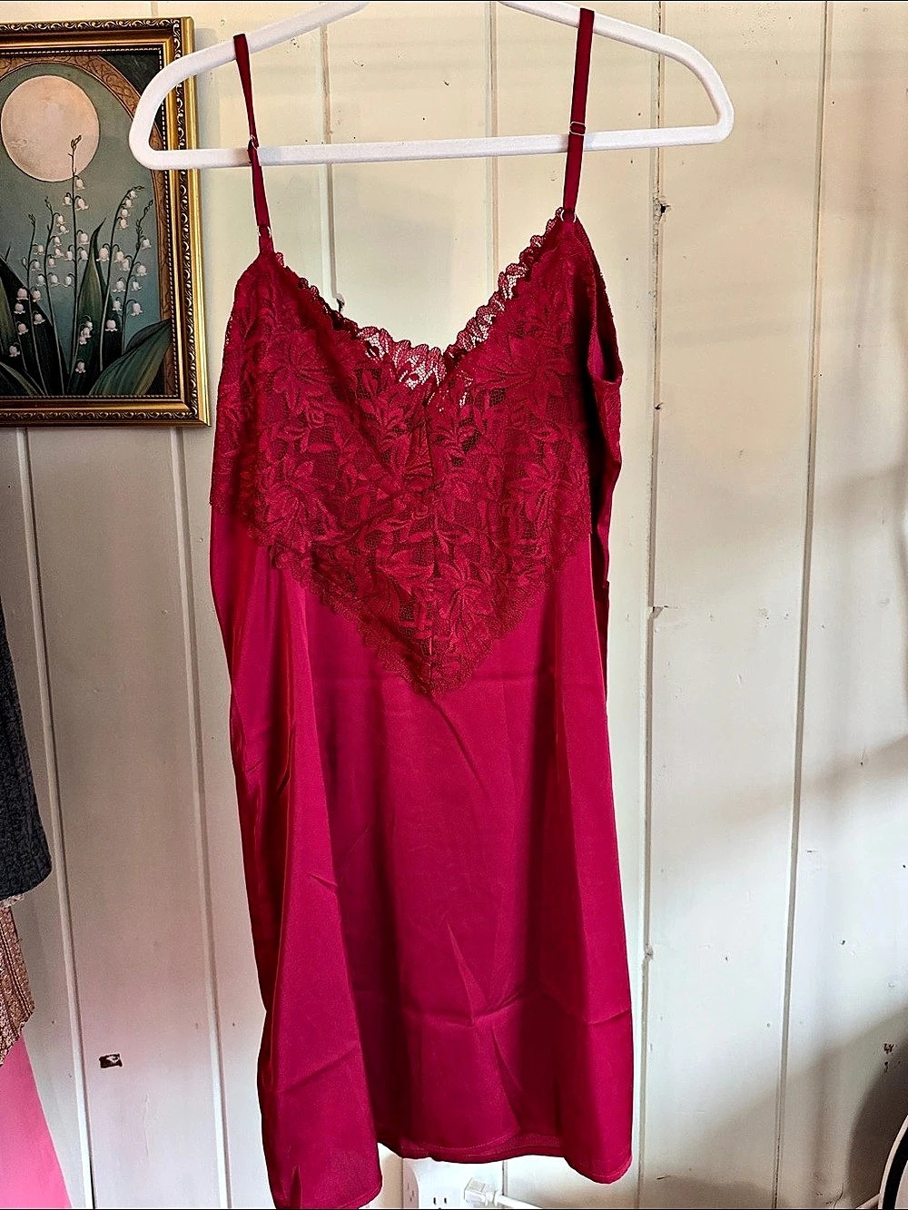 Atley Flying with you Lace Trim Chemise NWT in burgundy